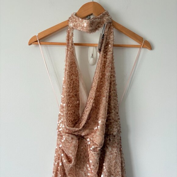 Zara Sequin Halter Maxi Dress NWT Beige Pink Size Medium - Picture 13 of 16